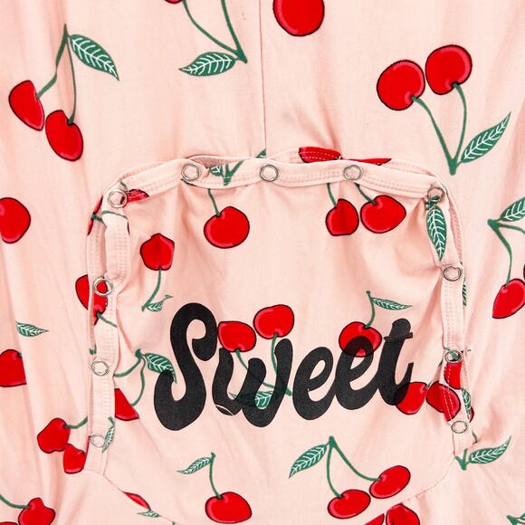 Not Tired Womens Sweet Cherry Sleep Lounge Pajama Peekaboo Romper Size M Pink - Picture 6 of 7